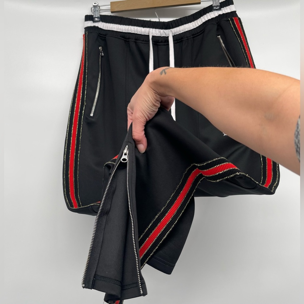 Karter Collection Track Pants Men's XL Black with Red Side Stripes Ankle Zippers - Picture 7 of 12